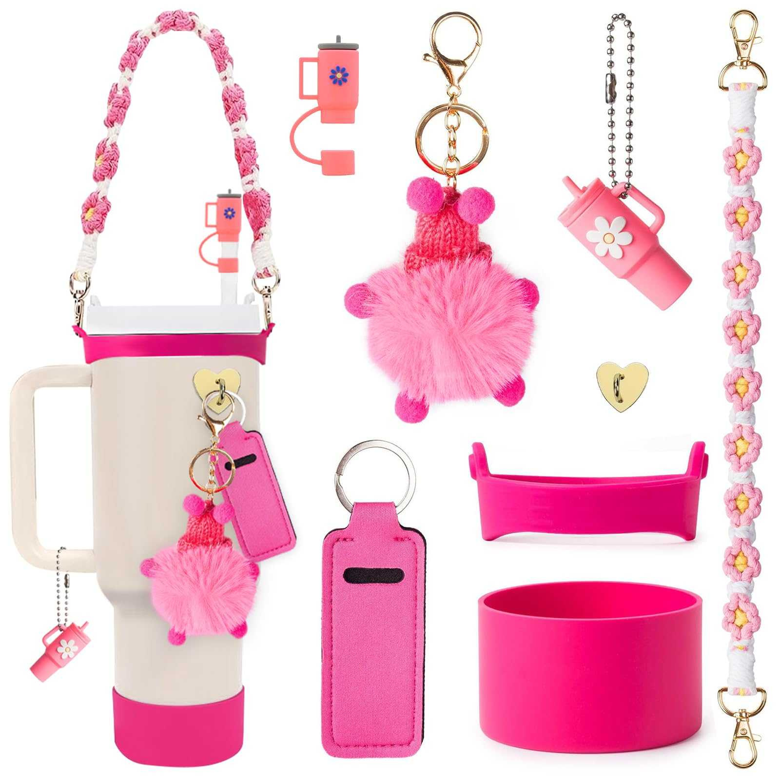 Accesorios de Amazon Stanley 40oz tejido corda de mano flor nudo gorra de paja cubierta taza colgante de pelo