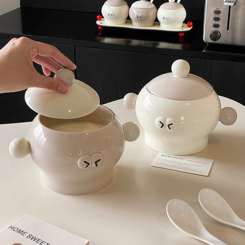 Tarjeta de manteca de cerdo cerámica doméstica resistente a altas temperaturas con tapa Tarjeta de aceite de chile de cocina Tarjeta de almacenamiento de aceite de carne