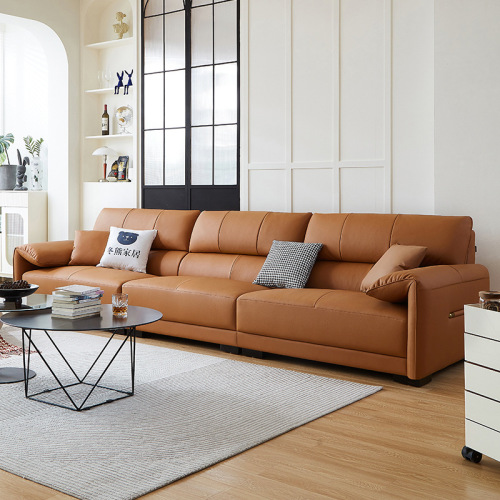 Winter Bear Italian Minimalist Living Room Straight-Line Sofa for Small Apartments, Light Luxury Simple Retro Style Leather Elephant Ear Sofa