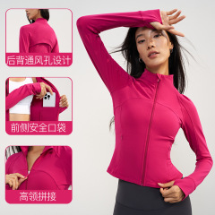 Women's High-Neck Outdoor Yoga Top with Zipper, Long Sleeve, Slimming, Casual Running, Thick Sports Jacket for Autumn and Winter