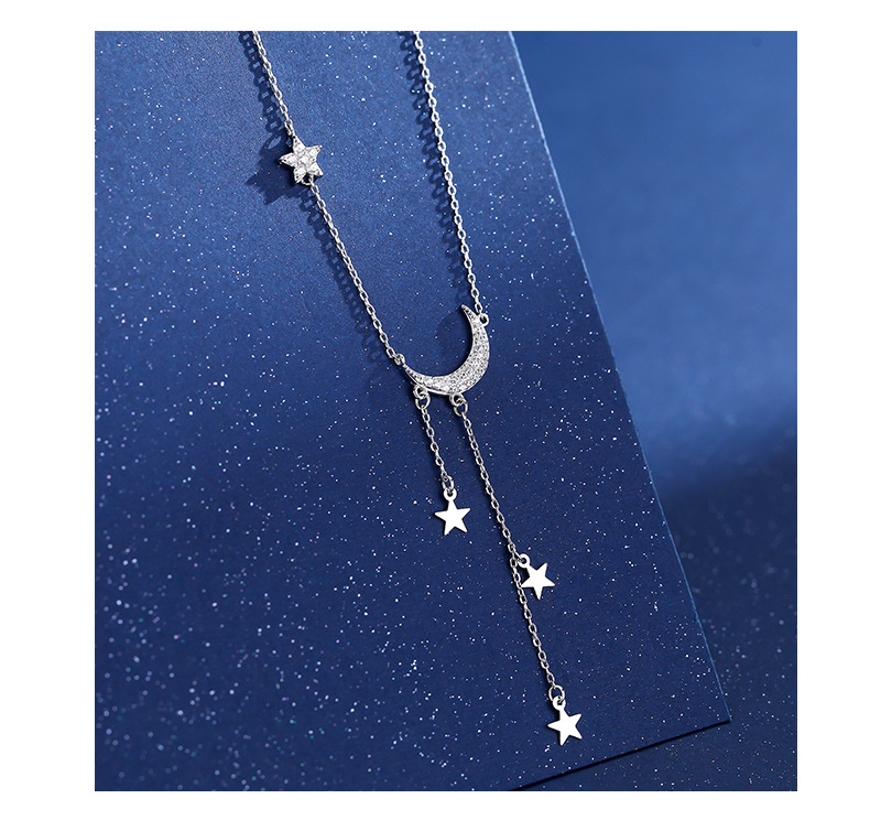 Pendant Necklace Classification 925 sterling silver Chain Material 925 Sterling Silver Zircon Cable Chain Plating Star Moon Pendant Necklace