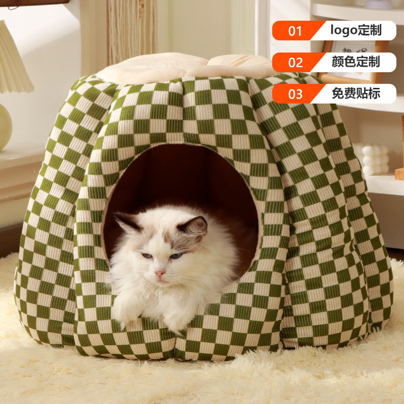 Cosa para gatos al por mayor, cálida en invierno, cama para gatos semicerrada, cama para gatos, casa para perros, casa para gatos, nido para gatos, suministros para mascotas