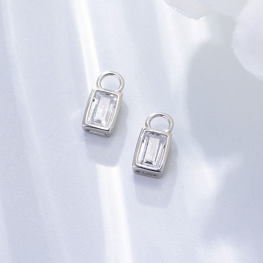 Daily Occasion 925 Sterling Silver Material Square Pattern 1 Pair 925 Sterling Silver Zircon Square Earrings