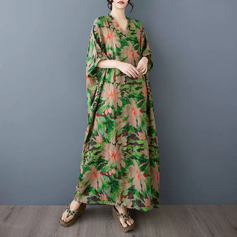 Реичный выстрел 2025 Летний цвет праздничный стиль туристический воротник ретро длинная юбка, покрывающий мясо, хлопковое платье