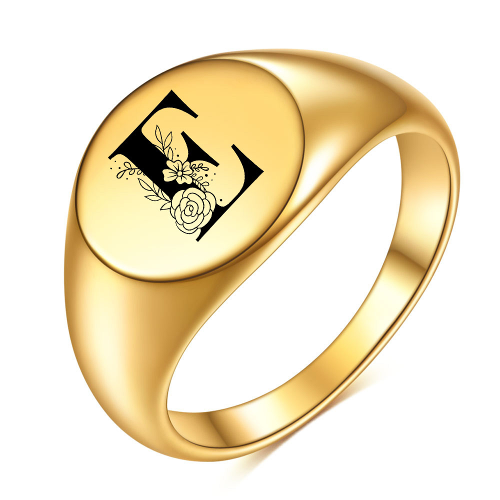 Retro Letter Flower Stainless Steel Plating Rings
