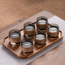 玻璃茶杯胡桃木防烫单杯主人杯日式功夫茶具套装家用喝茶杯子水杯