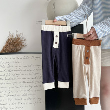 韩国进口婴幼儿宝宝简约百搭拼色坑条打底裤春秋大屁屁裤子可外穿