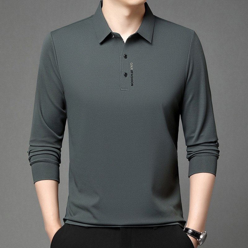 Spring and Autum Men's T-Shirt Long-Sleeved Lapel Middle-Aged Tops Classy Business Breathable Casual Pure Color Polo Shirt for Men Spring and Autum Men's T-Shirt Long-Sleeved Lapel Middle-Aged Tops Classy Business Breathable Casual Pure Color Polo Shirt for Men