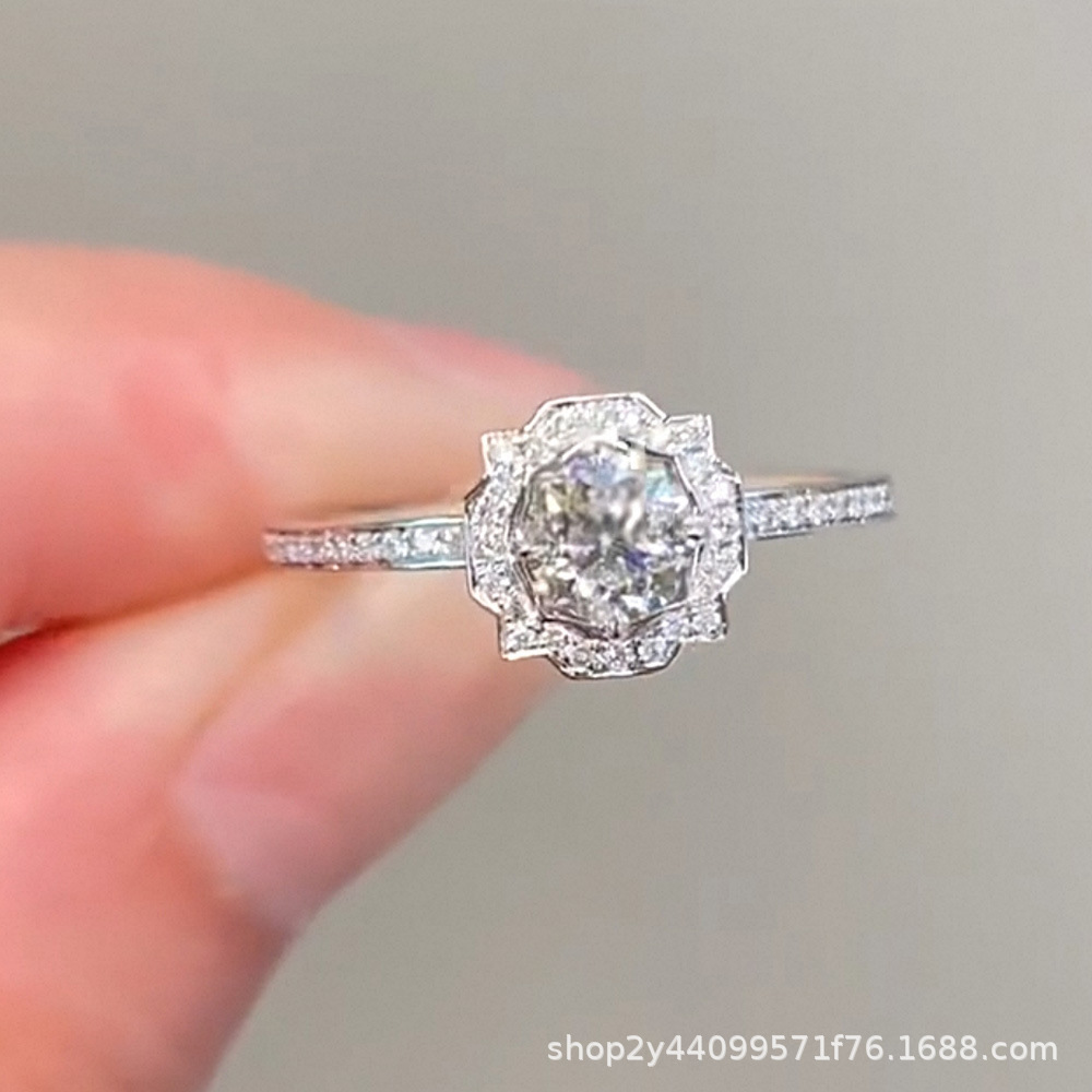 Shuibei Precision S925 Silver Flower Vow Lab-grown Diamond Ring, IGI Lab-grown Diamond Halo Diamond Ring - Source Factory Wholesale