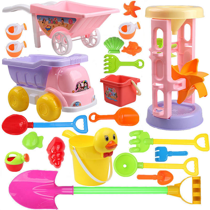 Toy car children Sandy beach Toys suit Large hourglass Shovel baby Basin tool Cassia