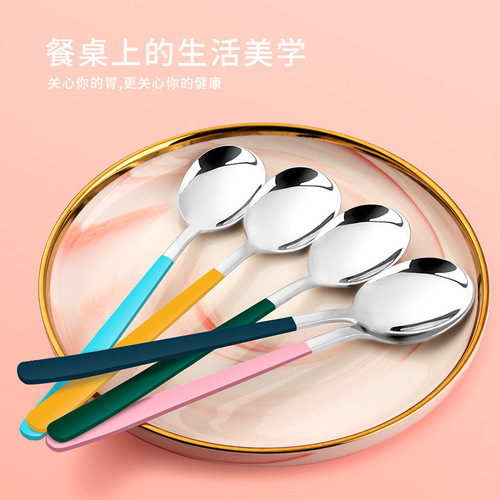 Youshengmeidi Shuangshihui  new stainless steel Morandi spoon student office worker portable spoon