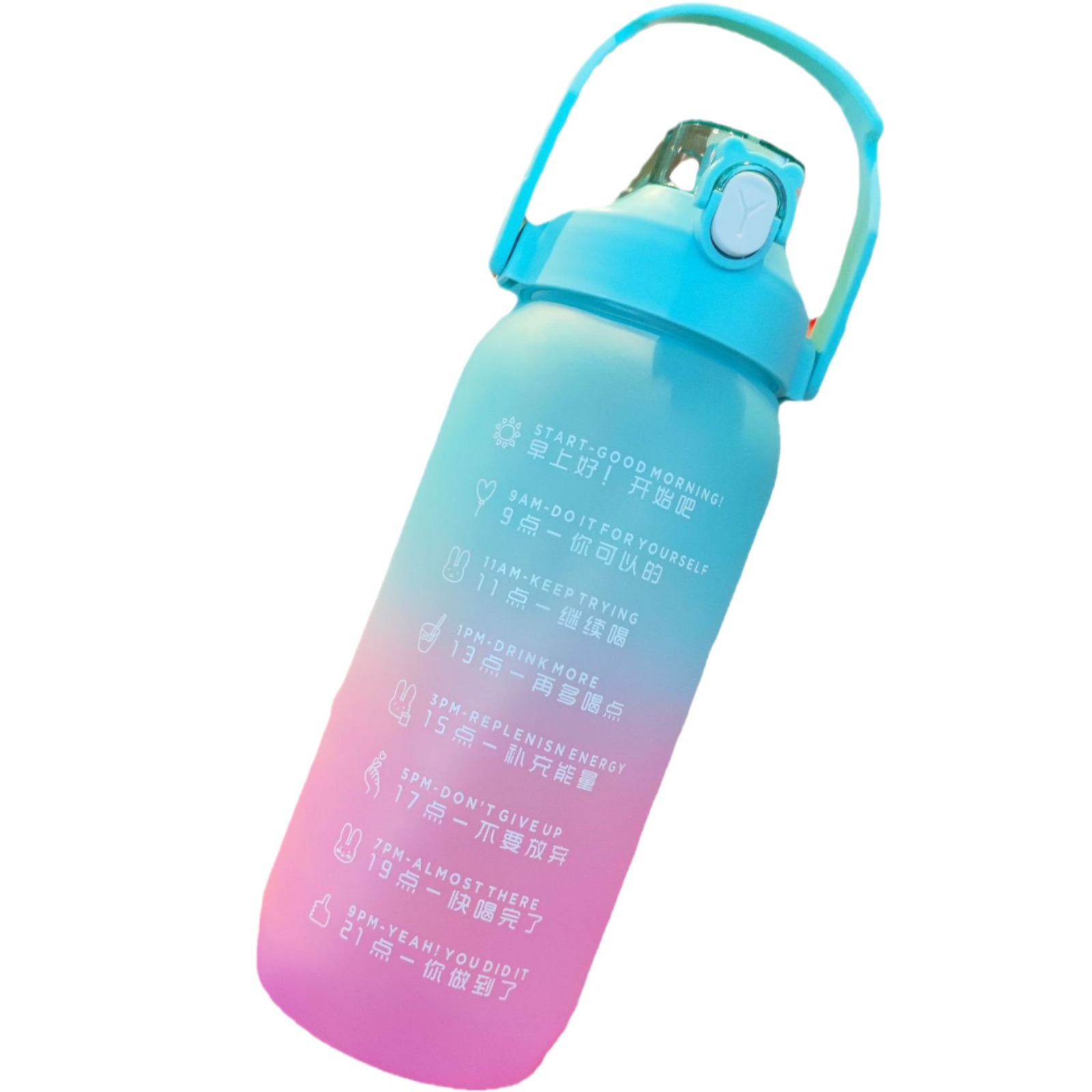 Nueva gradiente de color helado botella de agua de gran capacidad de succión boquilla de beber directa taza mango portátil hervidor de plástico cubierta de rebote