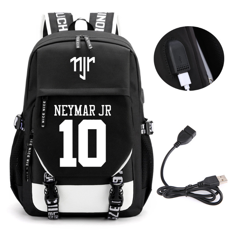 Estrellas de fútbol transfronterizas mochila perimetral mochila de computadora USB de gran capacidad para adolescentes bolsas escolares