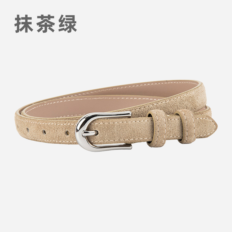 磨砂绒面真皮细款小皮带女士百搭复古风连衣裙配饰高级牛皮腰带女|undefined