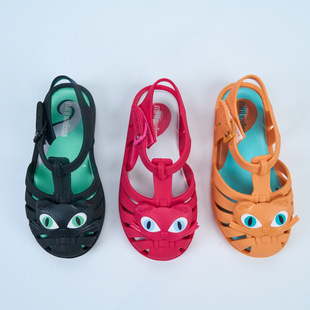 2025 New Mei*Shameli*Sa Children's Shoes Jelly Shoes Baotou Cut Out Cartoon Sandals Beach Shoes Kitten Head