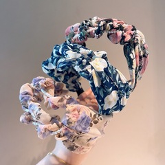 東大門原單訂購~復古chicf風元氣女孩小清晰碎花珍珠辮子交叉發箍