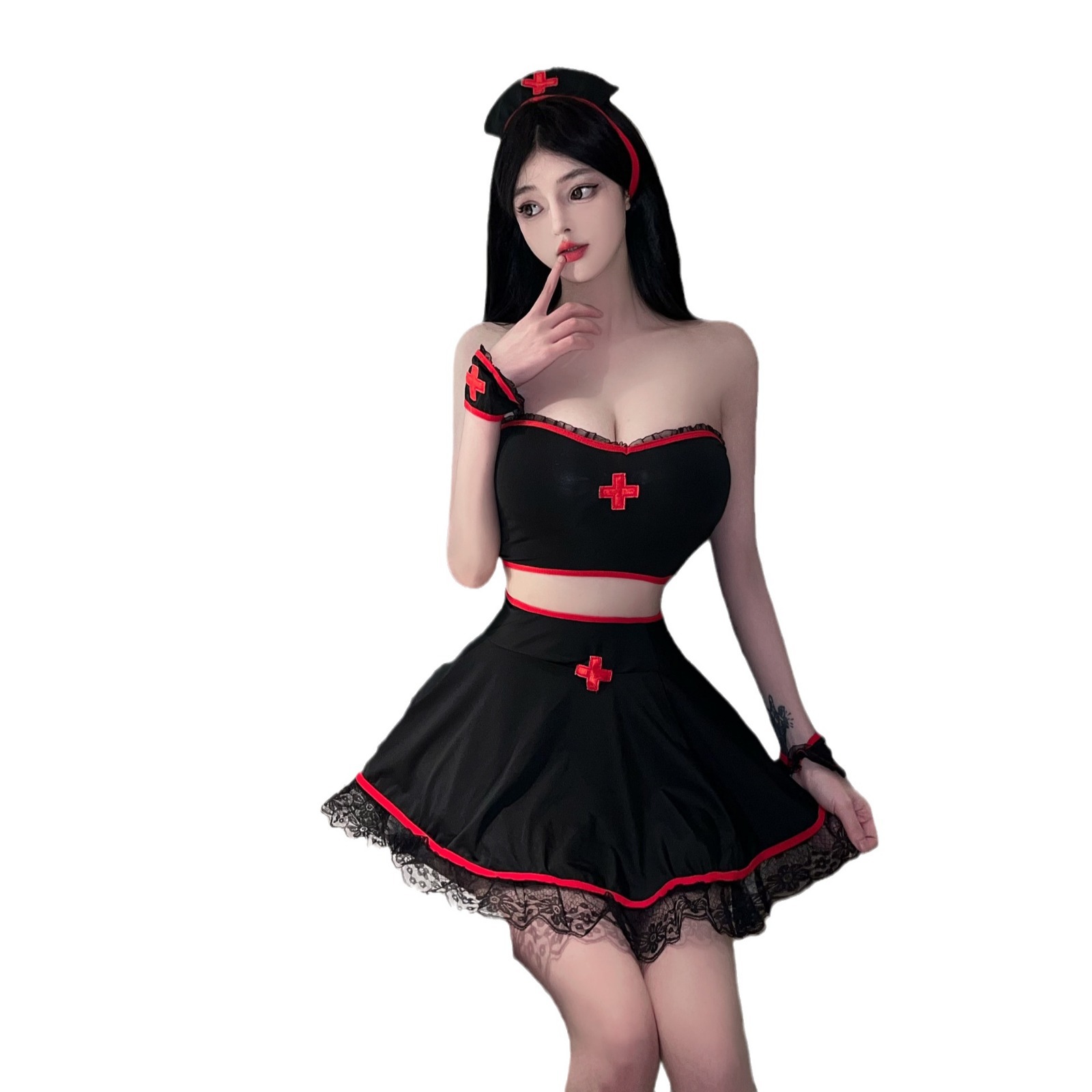 Sexy underwear, split mini-skirt, uniform, set