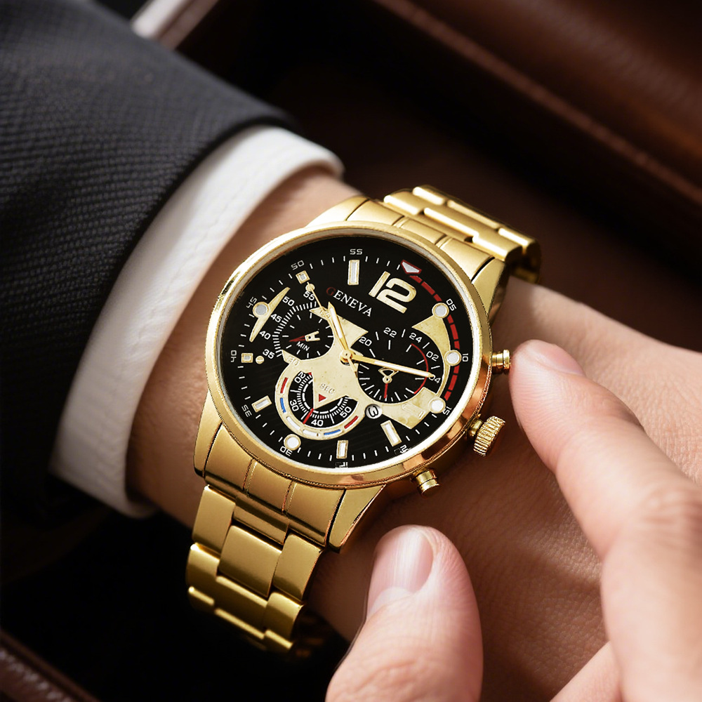 Cross-Border Hot Selling Men's Watch Steel Watch Calendar Quartz Watch Sports Luminous Pointer Quartz Men's Watch Wholesale