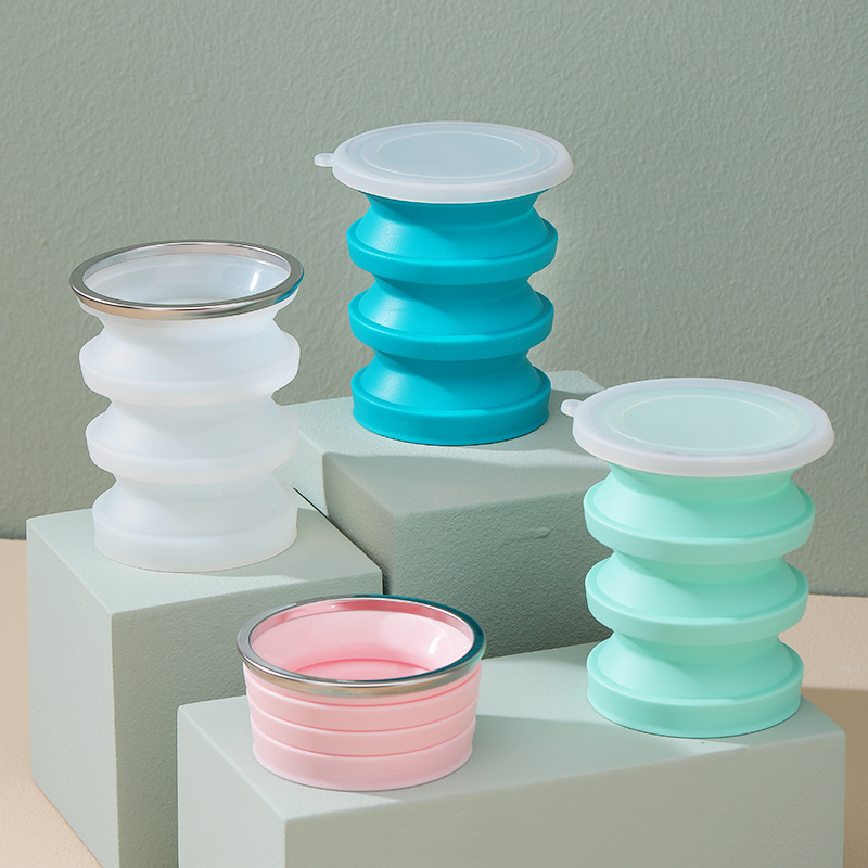 新品硅胶折叠水杯户外折叠便携大容量随行杯饮水杯牛奶果汁杯带盖