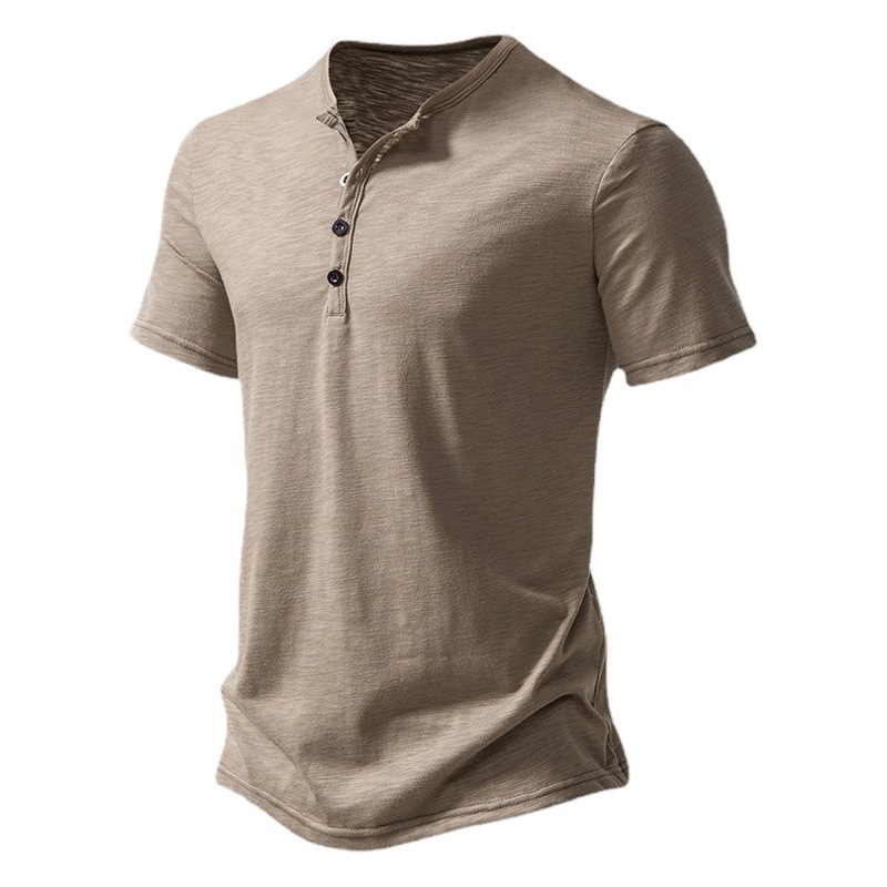 Ropa nueva de primavera 2024 para hombre, camiseta polo de cuello Henley de algodón slub para hombre de Amazon, camiseta de manga corta a la moda para hombre