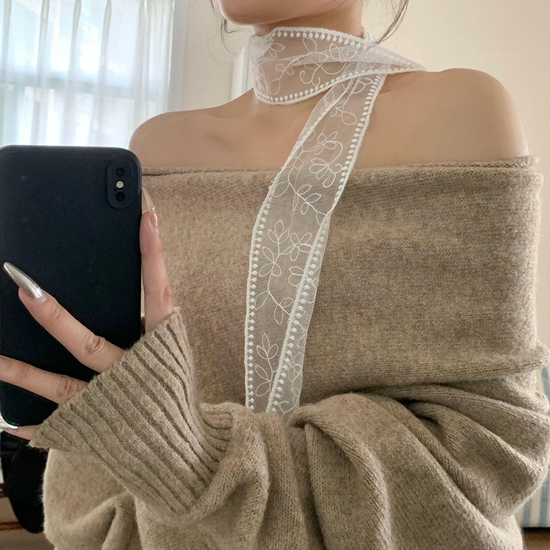 Silk Scarf Long High-grade Scarf Summer Women's Pastoral Hair Band French Scarf Women's Scarf Lace Scarf Waist Belt