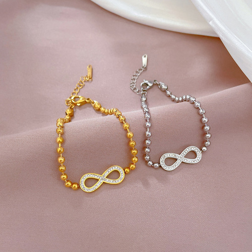 [Full body titanium steel] Dongdaemun personality temperament forest style round bead 8-character bracelet female Internet celebrity retro bestie gift