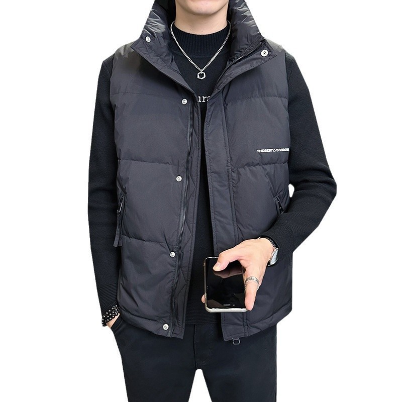 Stand Collar Down For Men, Autumn And Winter 2024 New Trendy Fashionable Handsome Sleeveless Vest Jacket_voghion.com