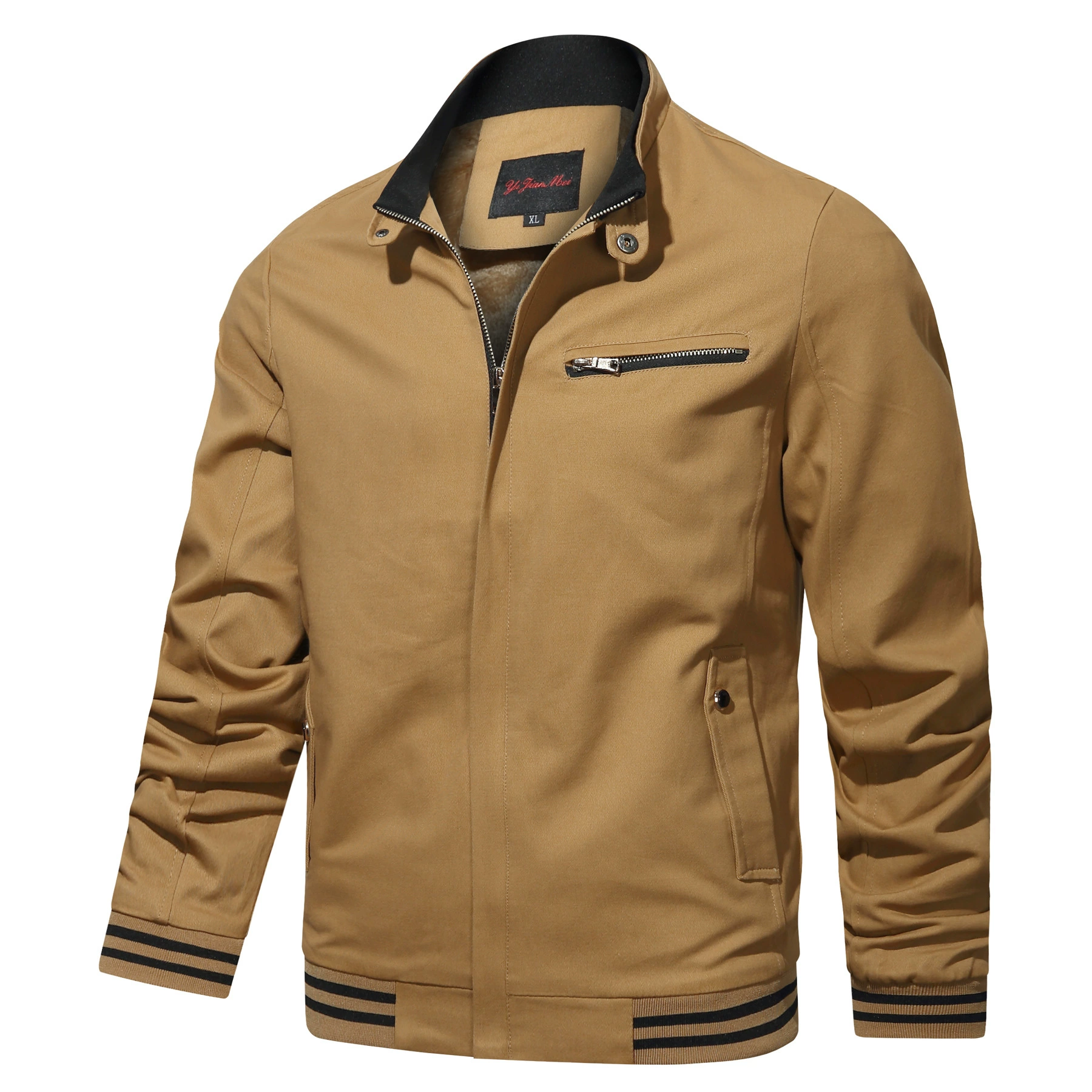 На флисовой подкладке AliExpress 2022 Новая мужская весенне-осенняя однотонная куртка с воротником-стойкой на флисовой подкладке модная бейсбольная куртка хлопковое пальто