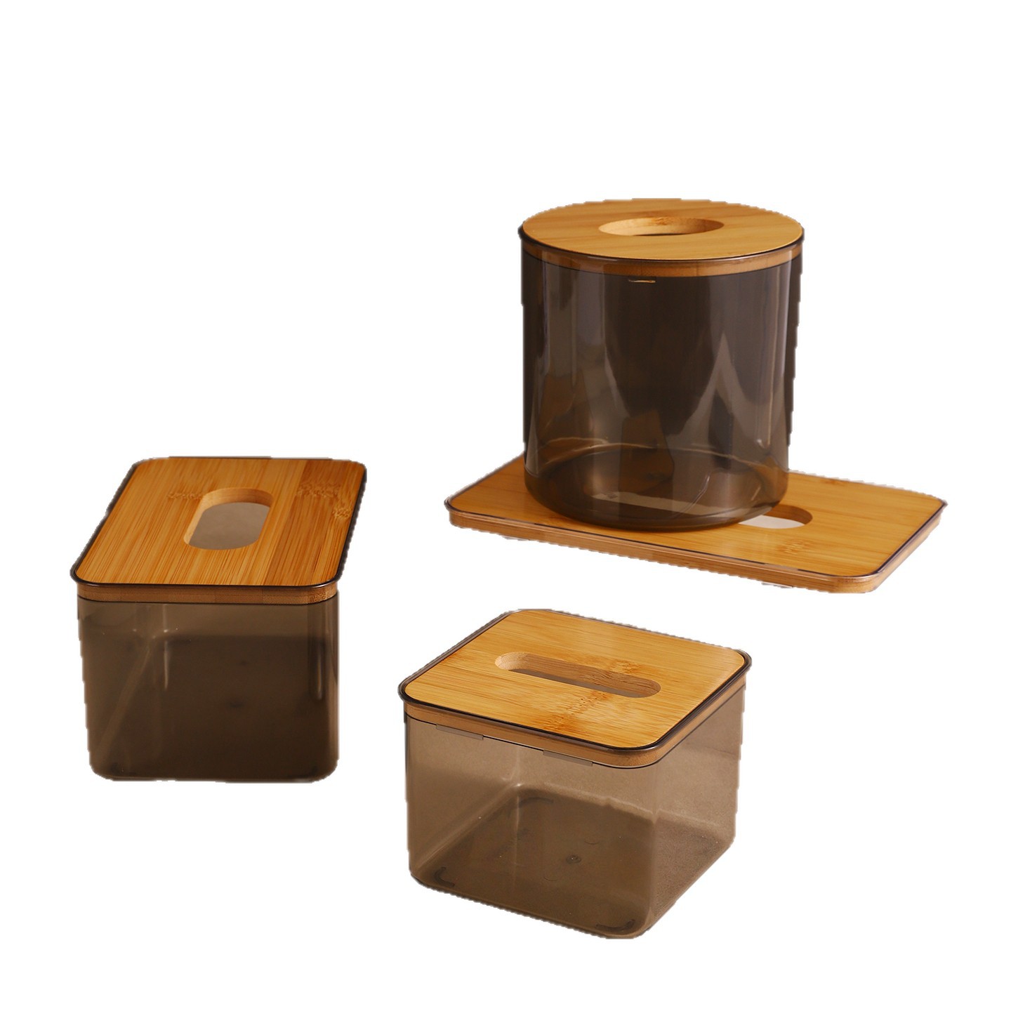 Caja de toallas transparentes de bambú, caja de toallas de salón, caja de extracción de tablero de té, caja de extracción de papel transparente creativa