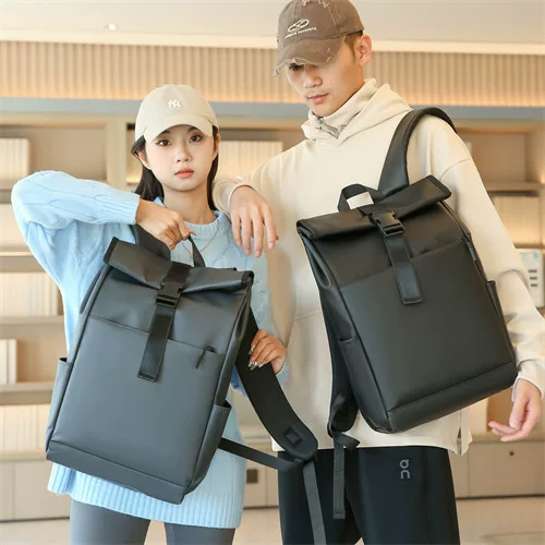 Cross-border Large Capacity 15.6-inch Business Computer Bag Roll-up Roll-up Cover Backpack Trendy Brand Functional Simple Backpack