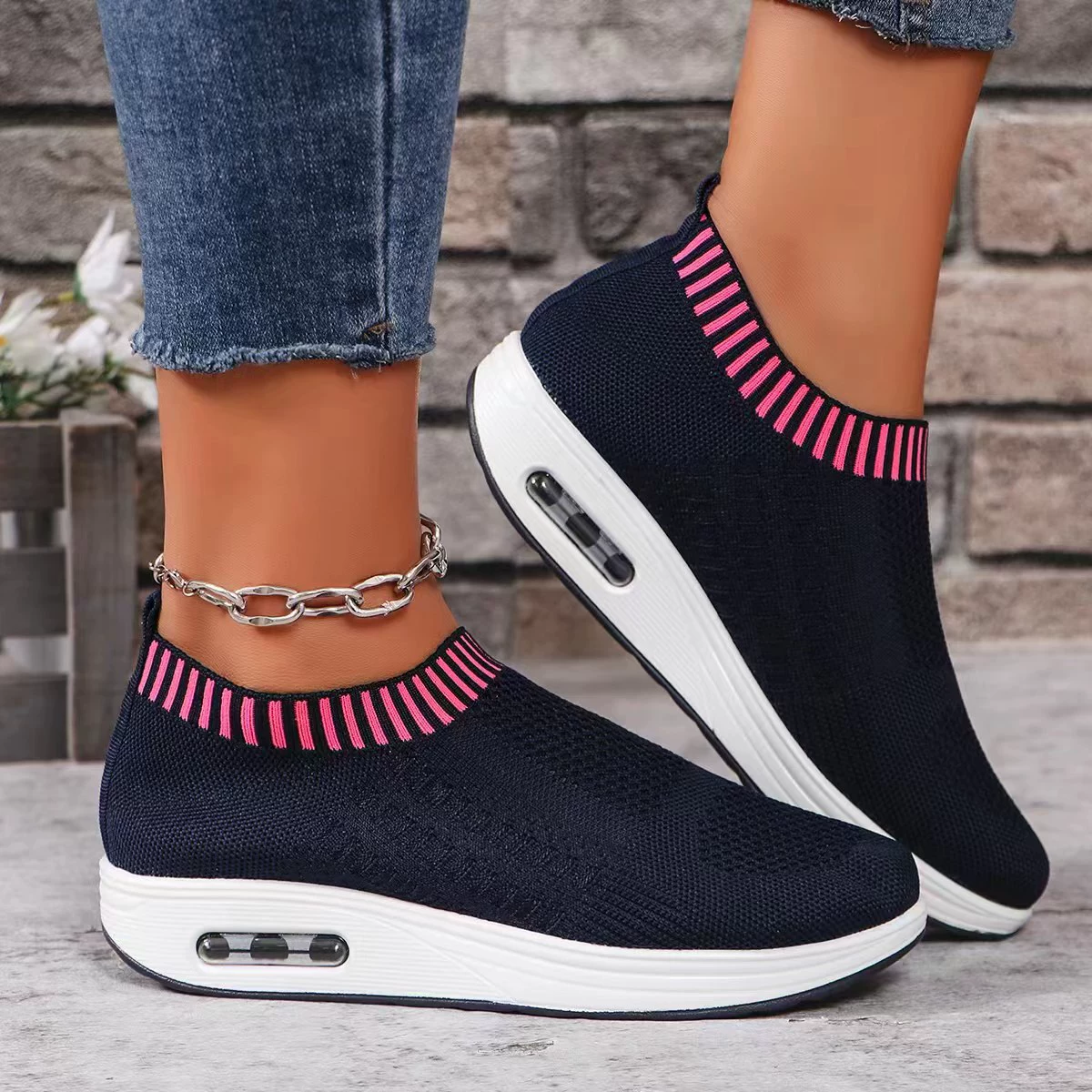 Внешняя торговля, спортивная обувь большого размера, вязаная спортивная обувь для женщин, лето 2024, новая повседневная трансграничная женская обувь, прогулочная обувь на одну ногу gl