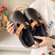 Korean Style Retro Big Head Flat Slippers 2024 New Slip-on Baotou Half Sandals Soft Bottom Round Head Sandals for Women