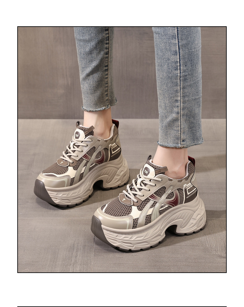 Giày sneaker nữ đế dày tăng chiều cao phong cách retro, gót 8 cm — Màu thẻ chi tiết 16