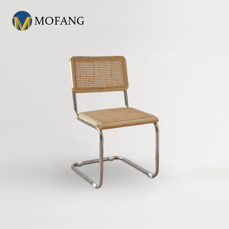 北歐實木餐椅民宿酒店餐廳藤編扶手靠背椅家用休閒不鏽鋼辦公椅