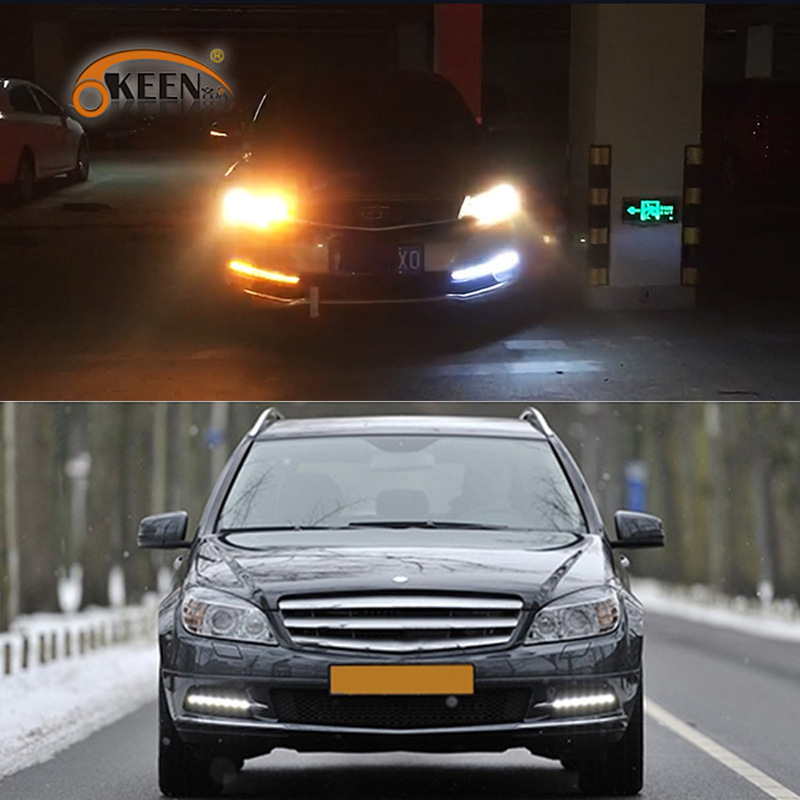 OKEEN汽车通用双色日行灯改装新款日间行车雾灯高亮LED流水转向灯-阿里巴巴