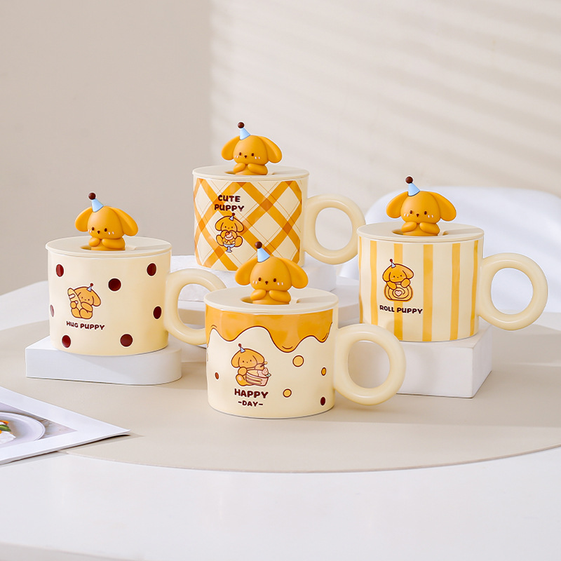 Leche fufu dibujos animados lindo taza chica Taza de cerámica pareja taza de agua oficina en casa taza de desayuno con tapa cuchara