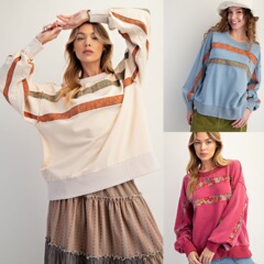 Amazon 25 秋の新クロスボーダーヨーロッパとアメリカの服プリントステッチラウンドネックプルオーバースウェットシャツカジュアルトップ女性用