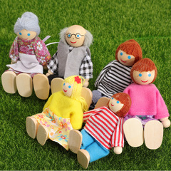 Wooden doll family of 6 play house furniture set doll boy and girl baby toy with movable joints