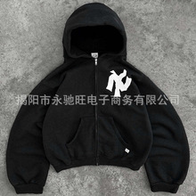 2024高级设计感欧美潮跨境专供小众潮牌街头连帽男士卫衣开衫外套
