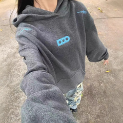 美式复古潮牌字母刺绣连帽卫衣男女秋季宽松小众设计感情侣装帽衫