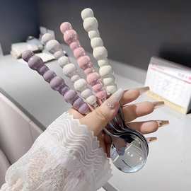 创意不锈钢彩色珍珠手柄勺家用高颜值甜品珍珠勺塑料手柄勺子批发