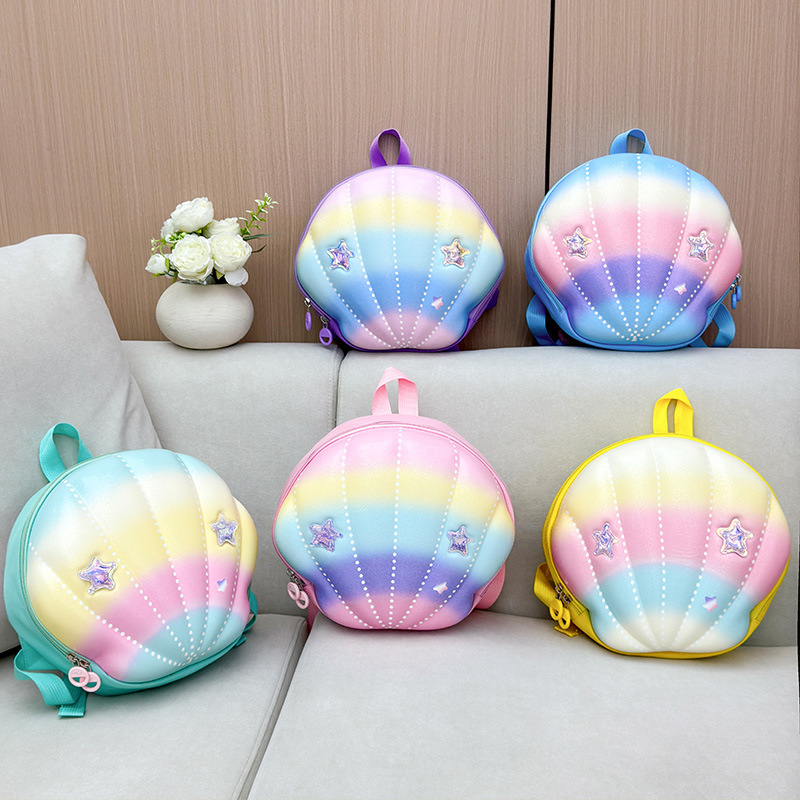 Nueva mochila de ocio para niños conchas arco iris mochila de jardín de infantes ligera impermeable de gran capacidad mochila para hombres y mujeres
