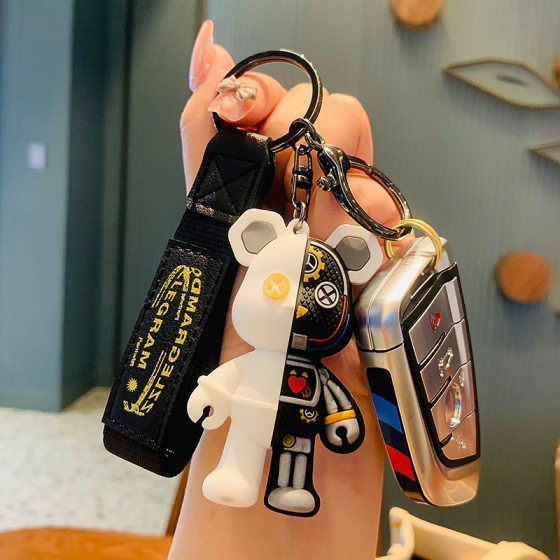 Mechanical bear keychain doll pendant car key ring accessories men's and women's bag doll ornaments small gift wholesale