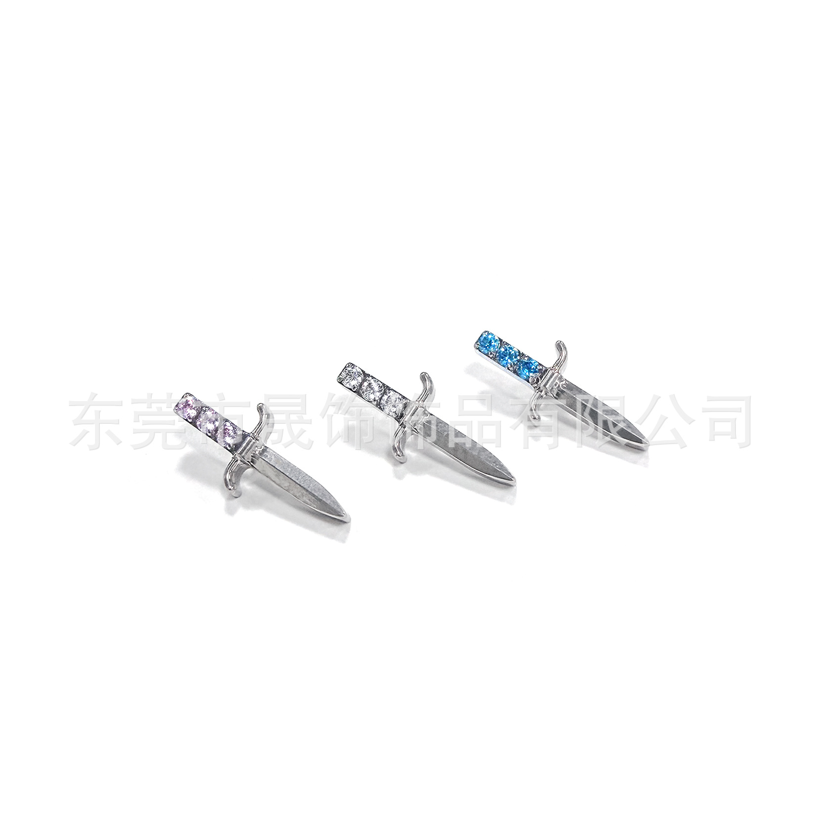 F136钛合金十字宝剑耳钉镶5A锆石耳骨钉G23钛内螺纹穿刺饰品配件