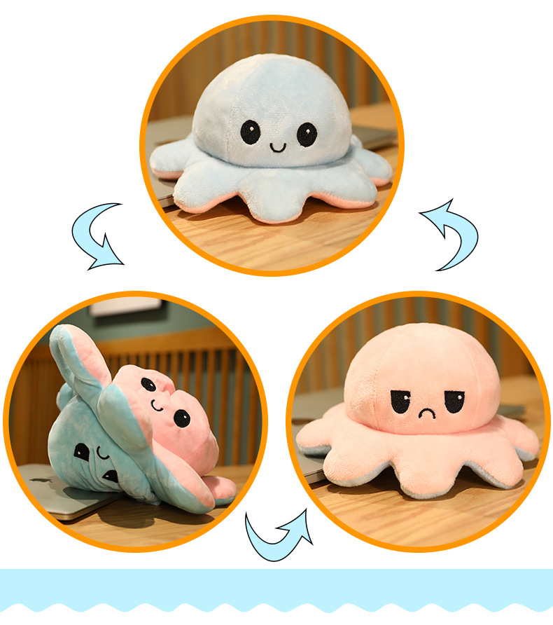 Reversible Octopus Plush Toy Double Sided Stuffed Animal Soft Toy_voghion.com