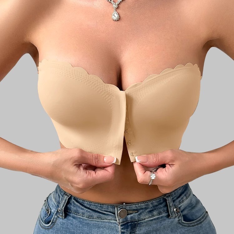 Front-Clasp Seamless Bandeau Bra with Wavy Edges for Women, Summer Thin Breathable Anti-Slip Strapless Wedding Bra Front-Clasp Seamless Bandeau Bra with Wavy Edges for Women, Summer Thin Breathable Anti-Slip Strapless Wedding Bra