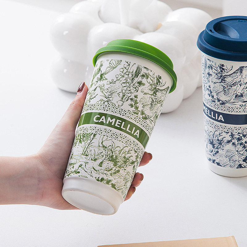 Taza de cerámica de marca Guozhaofeng taza de agua con tapa de taza de café de oficina creativa doméstica de gran capacidad