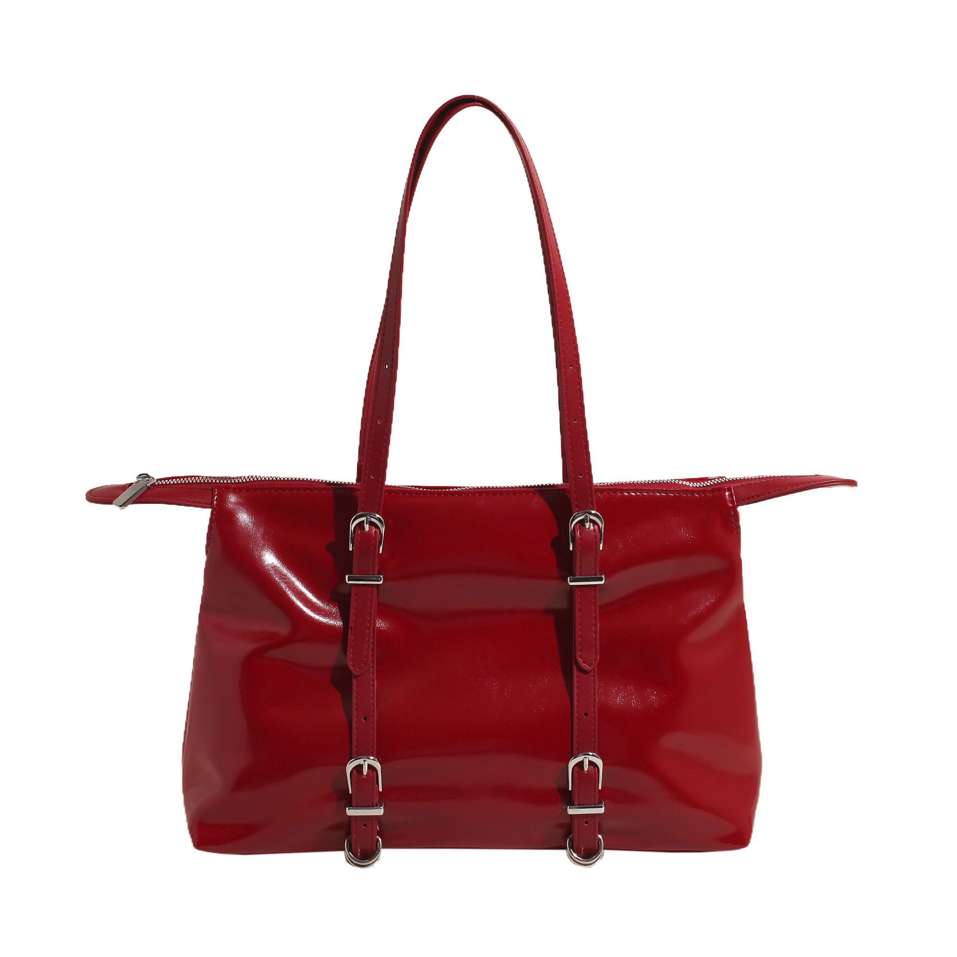Bolso de hombro grande para mujer con decoración de cinturón_voghion.com