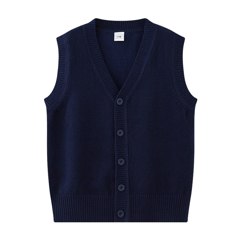Estilo coreano de los niños medianos y grandes con cuello en V suéter de color sólido Chaleco de los niños sin mangas niñas cardigan de punto entrega de una sola pieza