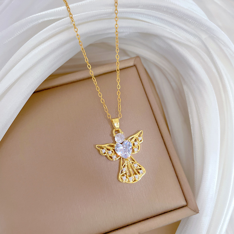 Collier ras de cou ange en diamant acier titane luxueux_voghion.com
